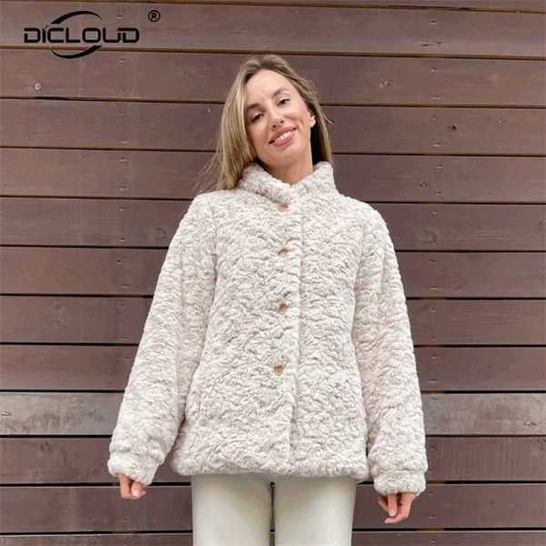 Sweet Pink Fux Cappotto di pelliccia di pelliccia Donne Inverno Vintage Stand Collar Bruffy Faux Coniglio Giacca di pelliccia di coniglio spessa Cappotti di pelliccia calda Plus Size 3XL 211110