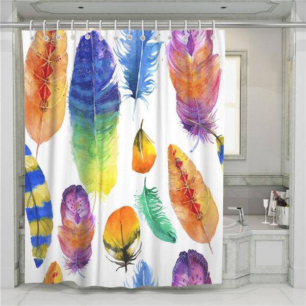 

feather shower curtain bathroom waterproof polyester printing curtains for hooks