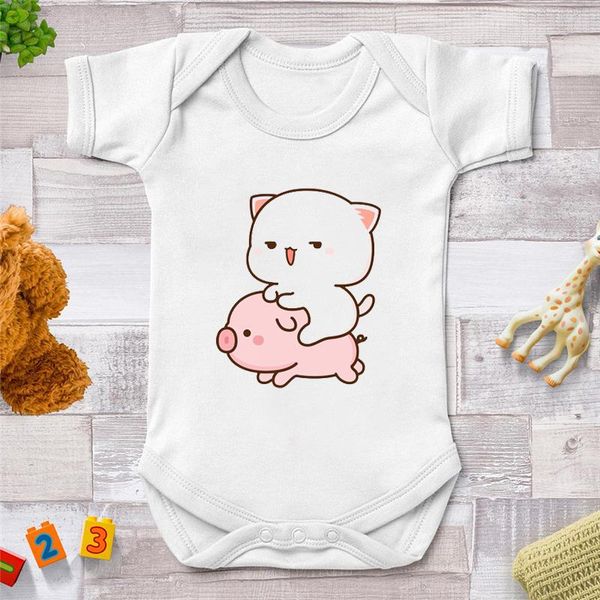 

rompers summer short sleeve born romper cute cartoon cat pig graphic printed baby outfits infant kawaii boys girls jumpsuit, Blue