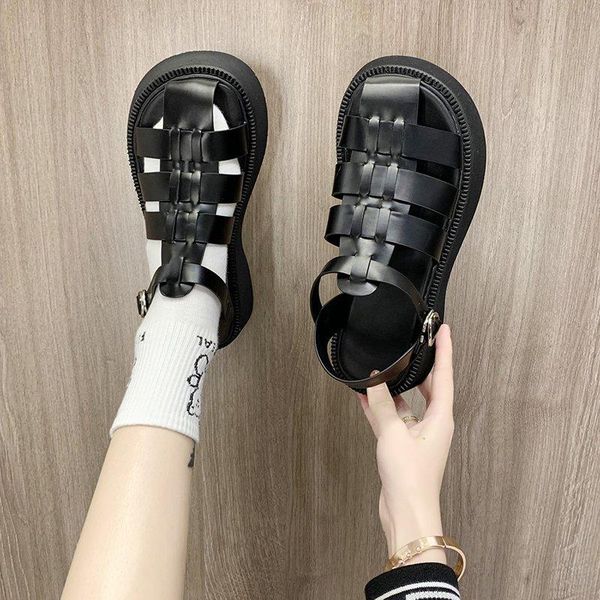 

sandals summer solid color baotou platform women's shoes casual all-match roman x845, Black