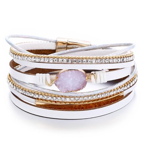 

charm bracelets white men's leather bracelet creative retro simple cluster crystal multi-layer magnetic buckle, Golden;silver
