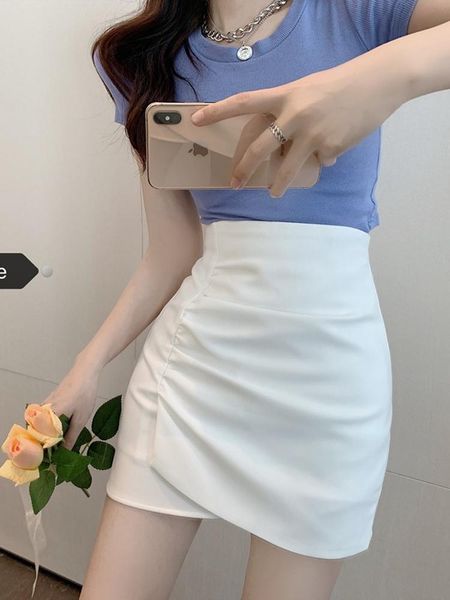 

skirts mini skirt casual spring high waist bright leather elegant wear a-line wrap summer, Black