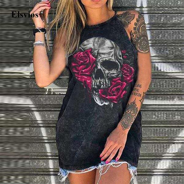 

women's blouses & shirts punk style loose shirt blouse women skull flower print sleeveless blusa female off shoulder halter pullov, White