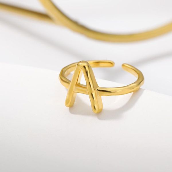 

cluster rings stainless steel a-z letter adjustable opening ring initials name alphabet minimalism jewelry female anillos mujer gifts bf, Golden;silver