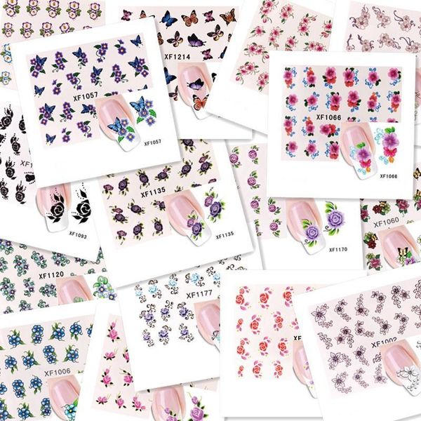 

styles fashion butterfly flower sticker fake nails matte false nail tips for extension manicure diy art nails1, Red;gold