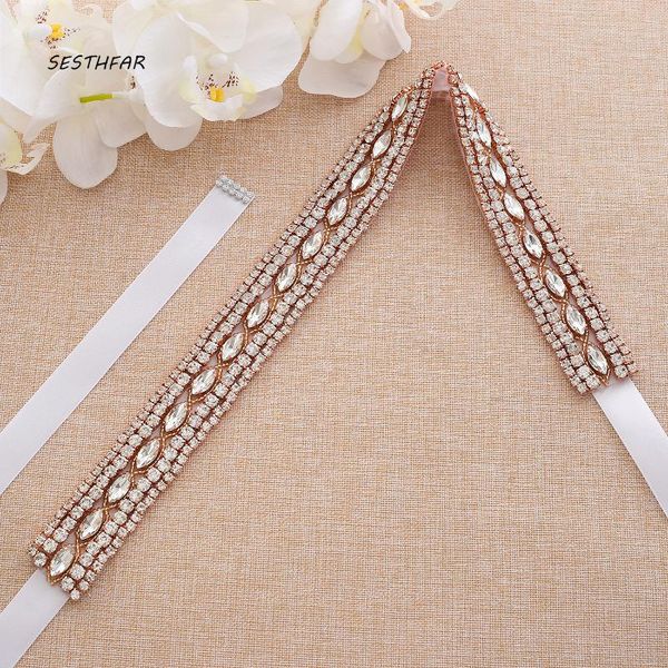 

wedding sashes rose gold bridal belt rhinestones crystal bridesmaid for accessories j197rg, White