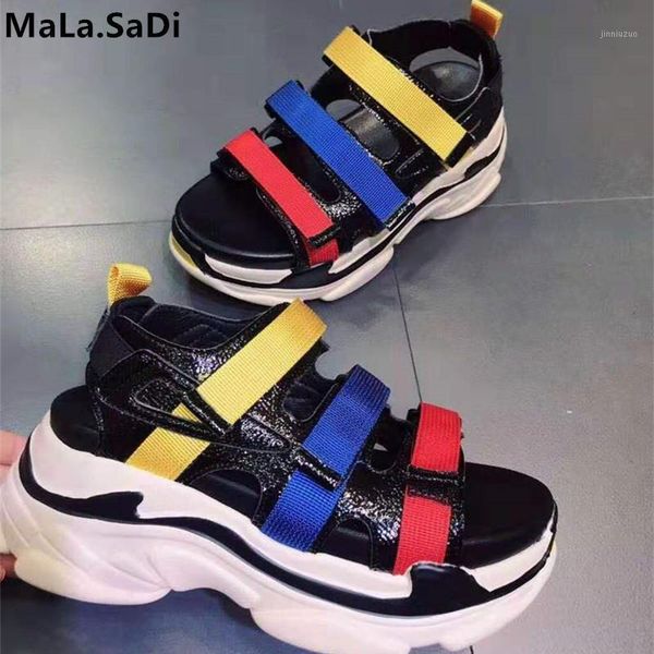 

european station women's shoes 2021 summer patent leather old thick bottom sports sandals women casual sponge cake rom1, Black