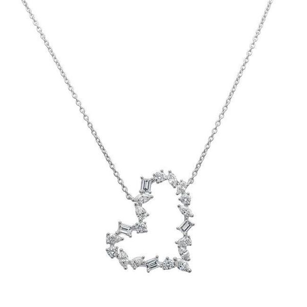 

chains various shaped white cubic zirconia heart pendant necklace for women girl wholesale, Silver