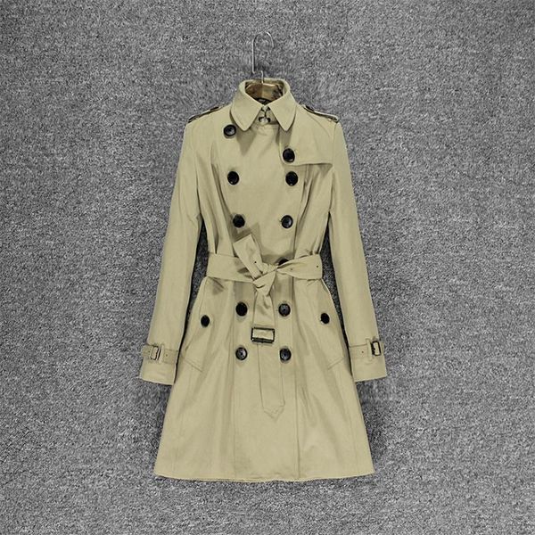

women's trench coats long coat in european and american british style slim, Tan;black
