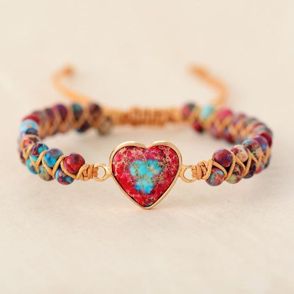 

charm bracelets natural stone heart string braided macrame jaspers friendship wrap bracelet femme women jewelry, Golden;silver