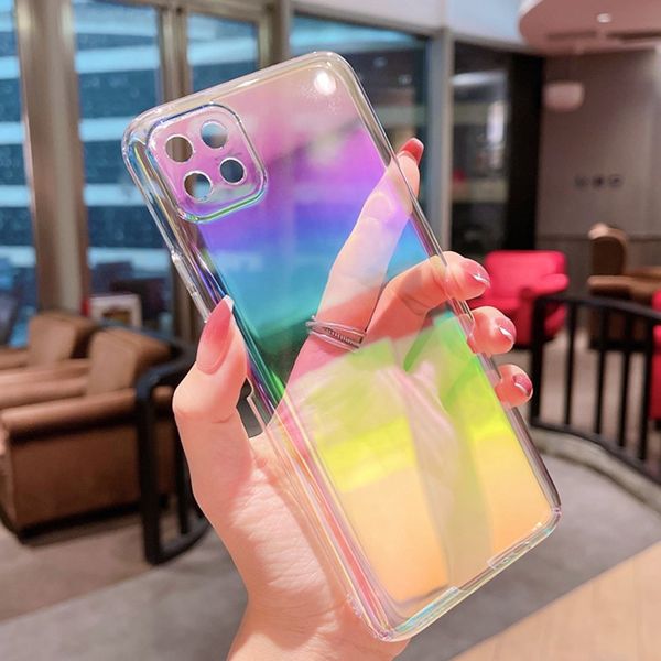 Laser Rainbow Phone Case для Samsung S21 PLUS S20 A32 4G A51 A71 A12 5G A21S A31 Примечание 20 10 Очистить заднюю крышку Фундаса