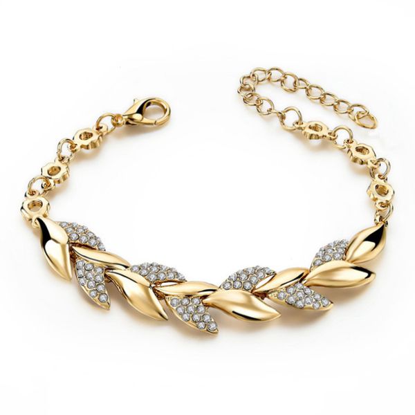 Golden Link Minimalistisches rundes Perlenkorn-Blätter-Armband für Frauen, Mädchen, Geschenk, Charm-Hochzeitsaccessoires, Kettenarmbänder