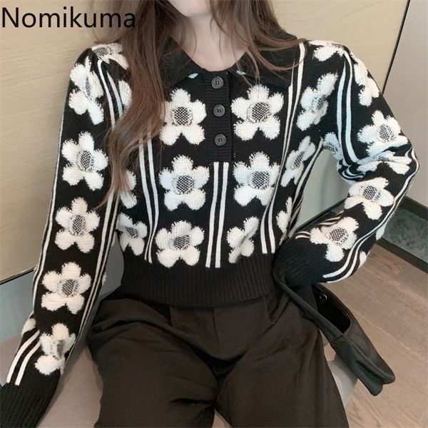

nomikuma sweater women autumn korean chic all-match loose jacquard flower knitted long sleeve pullover jumpers 3d470 210514, White;black