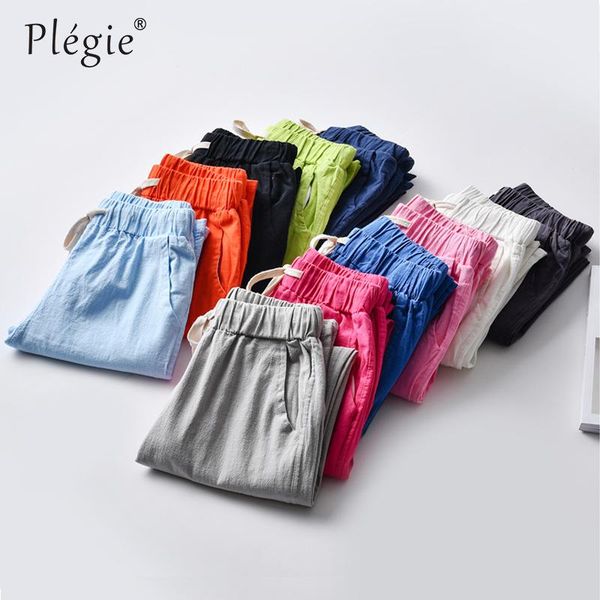 

women's pants & capris plegie cotton linen for women trousers drawstring lace up loose casual solid color harem 2021 summer, Black;white