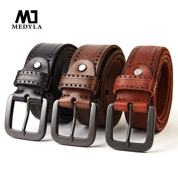 

belts men's jeans pin buckle cowhide genuine leather vintage brand waistband strap belt for men male dropshipper, Black;brown