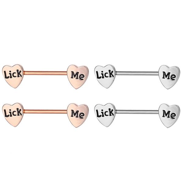 

d1004 heart nipple ring copper lick me 14ga 16mm length, Silver