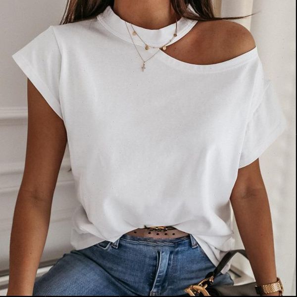 

women blouses summer blouse open shoulder solid shirts short sleeve casual loose lady plus size, White