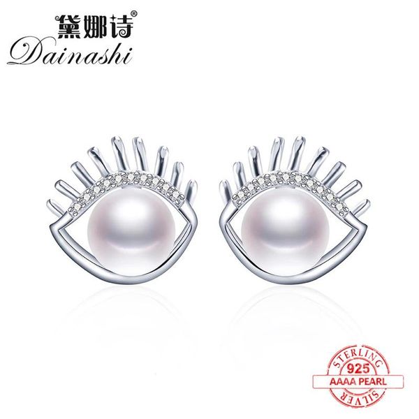 

other 2021 arrivals eye shape silver 925 natural freshwater pearl stud earrings for women fashion real fine jewelry, Golden;silver