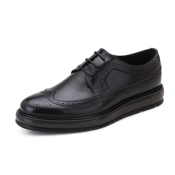 

dress shoes mens leather vintage genuine oxfords formal round toe man flat platform british style designer male brogue, Black