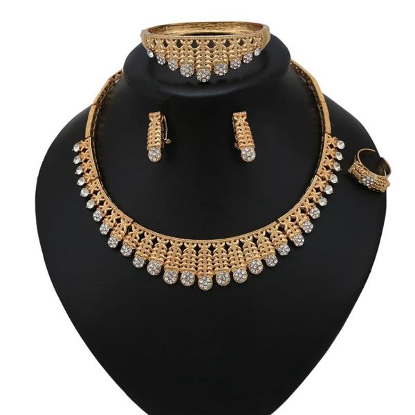 

earrings & necklace yulaili vintage african jewelry sets crystal choker bangle ring bridal bridesmaid party jewelery set wholesale, Silver