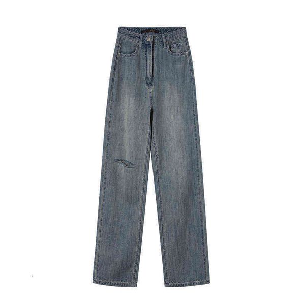 

waisted jeans high women's summer 2021 straight tube slim pants 095, Blue