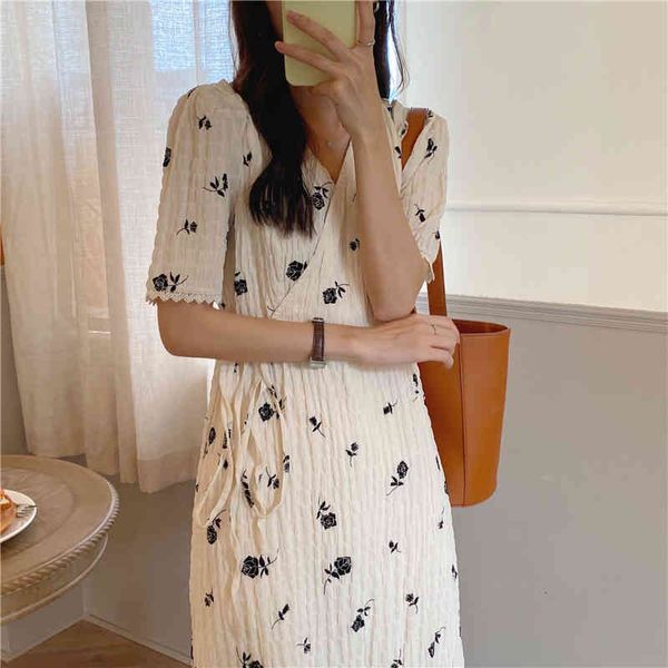 

casual dresses women summer v neck floral long wrap dress sashes ruffle hem slim waist midi 4cu9, Black;gray