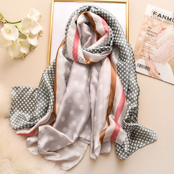 

2020 fashion natural silk scarf women big polka dot bandana foulard female summer pashmina shawls and scarves ladies bufanda new, Blue;gray