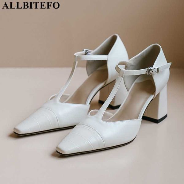 

allbitefo brand high heels genuine leather square toe party women shoes heel summer sandals 210611, Black