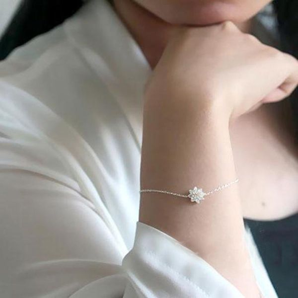 

korean fashion silver plated charm bracelet with lotus flower resizable bangle for women girlfriend gift jewelry b41.01 bracelets, Golden;silver