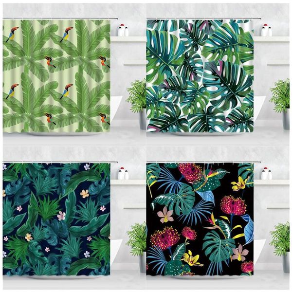 

shower curtains waterproof bathroom curtain set green leaves tropical plant palm leaf flower modern home decor screen cloth bath