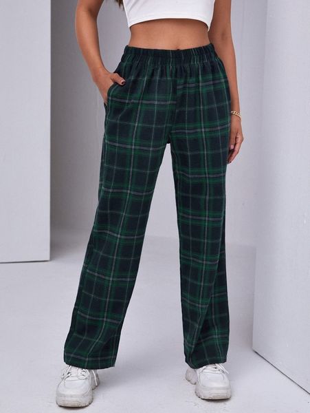 

tartan straight leg pants m9kv#, Black;white
