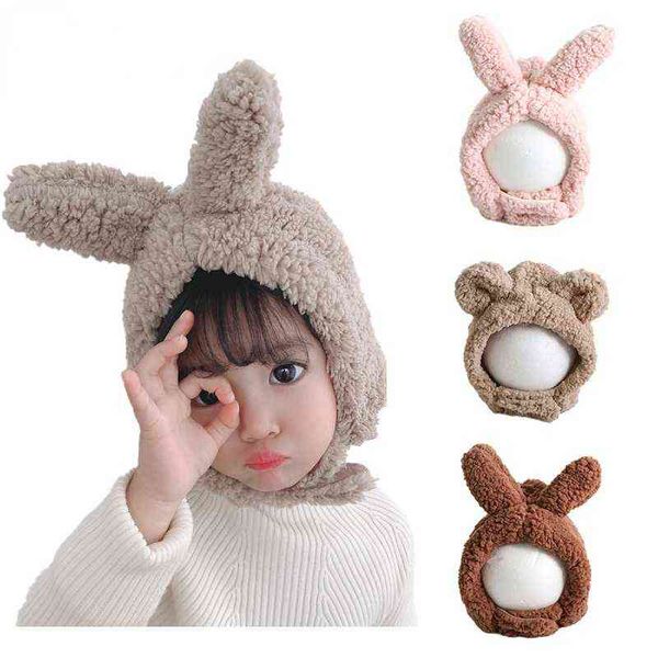 

winter kids bunny hat cute plush warm baby hat for boy girl imitation lamb wool baby bonnet infant beanie kids cap 1-3 years y21111, Blue;gray