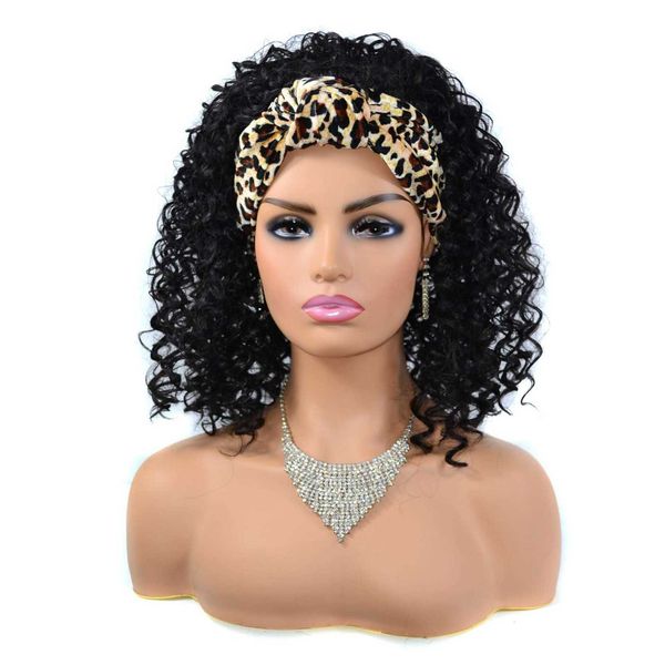 

leopard hair with medium long deep roll female headscarf wig cover, Black