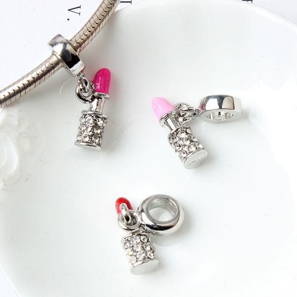 

fits pandora bracelets 20pcs pink enamel red lipstick dangle silver charms bead charm beads for wholesale diy european sterling necklace jew, Black