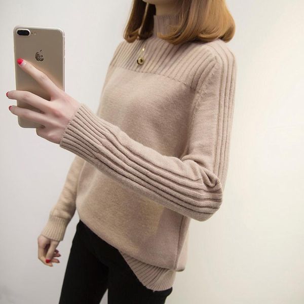 

women's sweaters office ladies autumn spring basic sweater women knitted slim pullovers with long sleeve half high collar casual solid, White;black