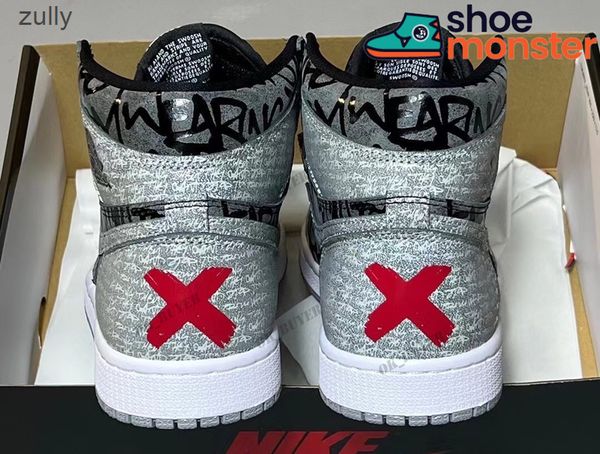 

with original box 2023 release authentic 1 high og rebellione shoes men women black white particle grey outdoor sports sneakers