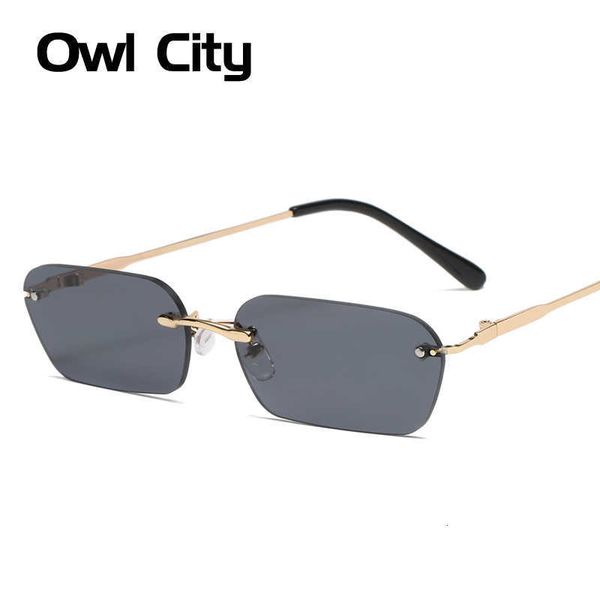 

luxury designer sunglasses small rectangle rimless women square vintage sun glasses brand designer men retro 90s trendy gradient glass, White;black