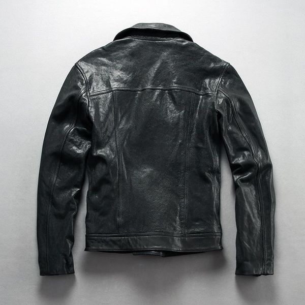 

men's leather & faux fashion biker slim fit black pocket mortorcycle style genuine jacket men sheepskin real coat