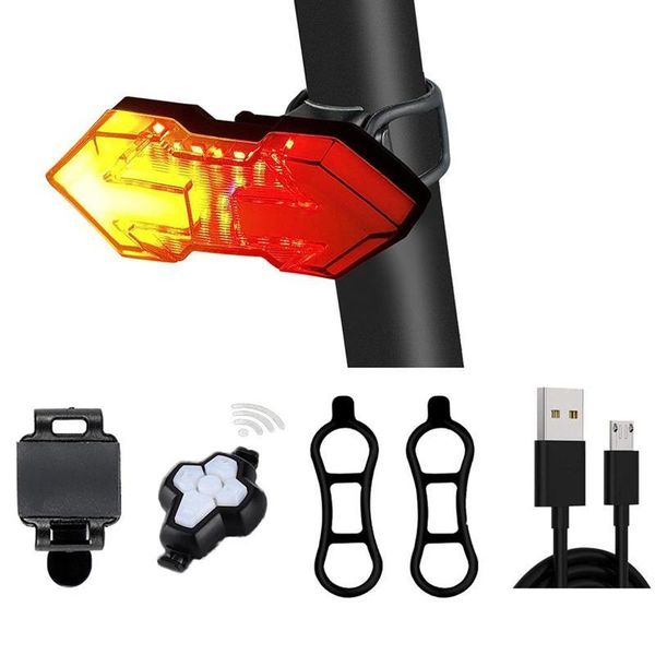 

bike lights bicycle wireless remote control turn signal rail light 5 mode usb charging waterproof night riding warning