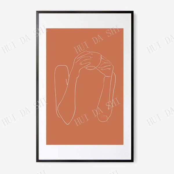 

paintings line art print, coffee female art, drawing minimalist kitchen wall one