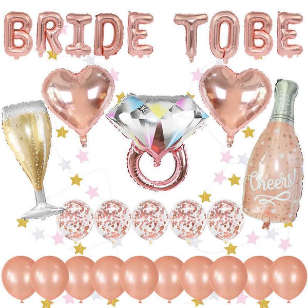 1 Set Rose Gold Bride To Be Foil Balloons Kit Addio al nubilato Bachelor Theme Party Palloncino Decorazione Forniture per matrimoni 210626