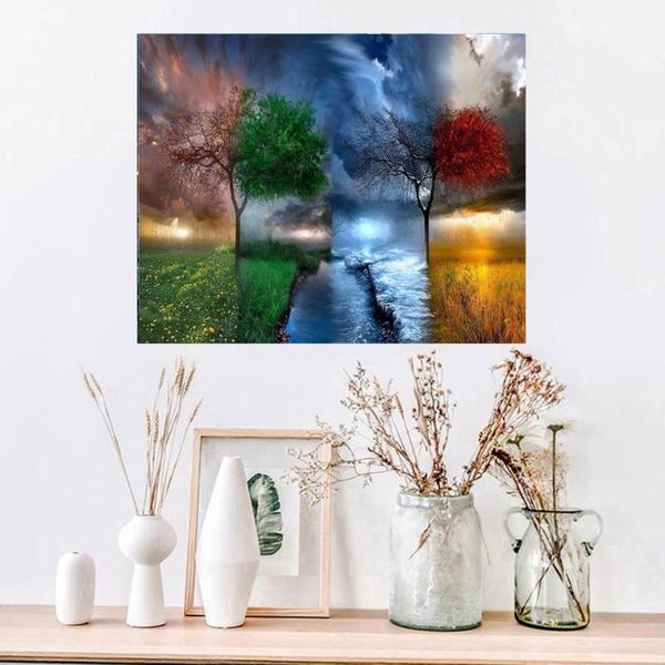 

paintings diy oil painting paint by numbers"the four seasons trees" acrylic drawing on canvas wall art hand painted home decor