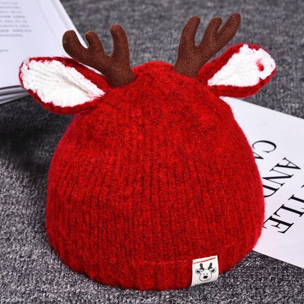 

caps & hats cute cartoon elk baby hat winter christmas knitted kids warm infant boy girls cap ear protection children beanie bonnet, Yellow