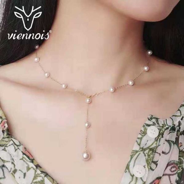 

pendant necklaces artificial pearl necklace titanium steel temperament choker women, Silver