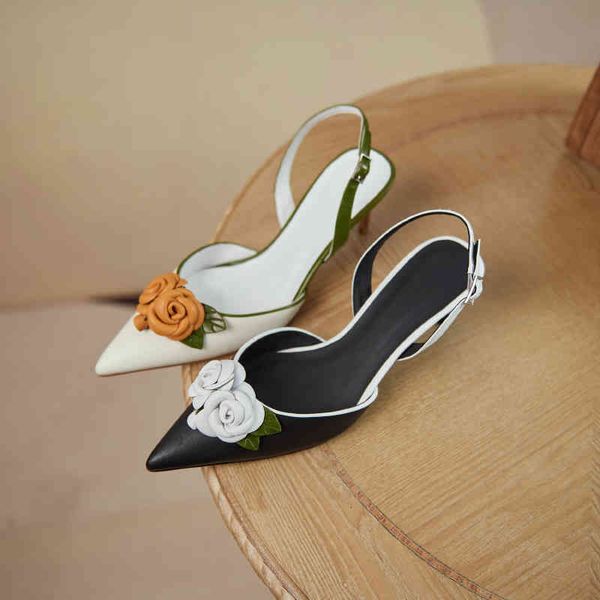 

slippers summer lady fashion high heel shoes pointed toe dress elegant flower closed party evening sandals 7tah, Black