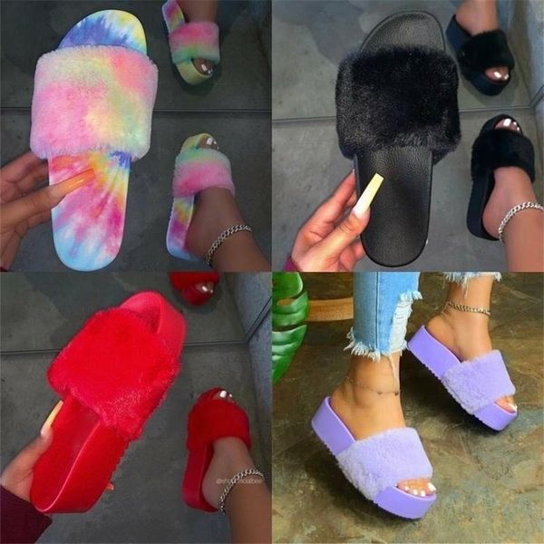 

women's slippers suede chunky flip-flops multi-color fashion home outdoor shoes, Black