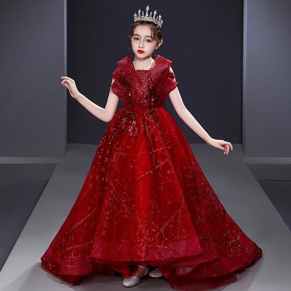 

girl's dresses luxurious ball gown sequins sleeveless floor-length backless kids party communion girl for weddings dh039, Red;yellow