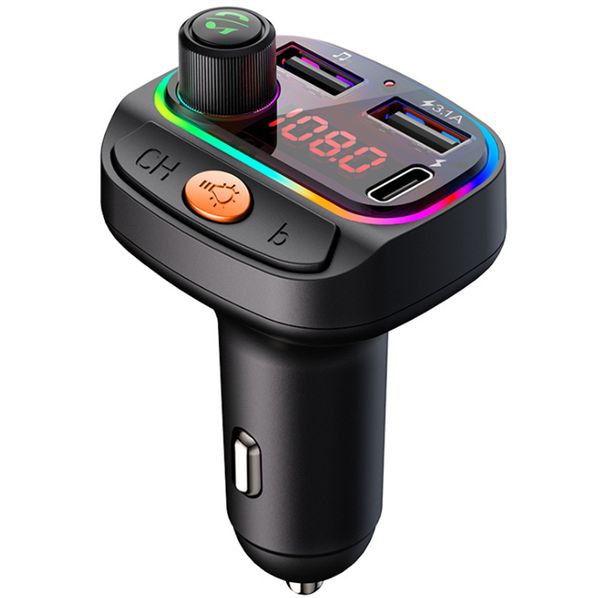 

colorful atmosphere light 3.1a type-c pd car charger multifunction bt fm transmitter for smart phone