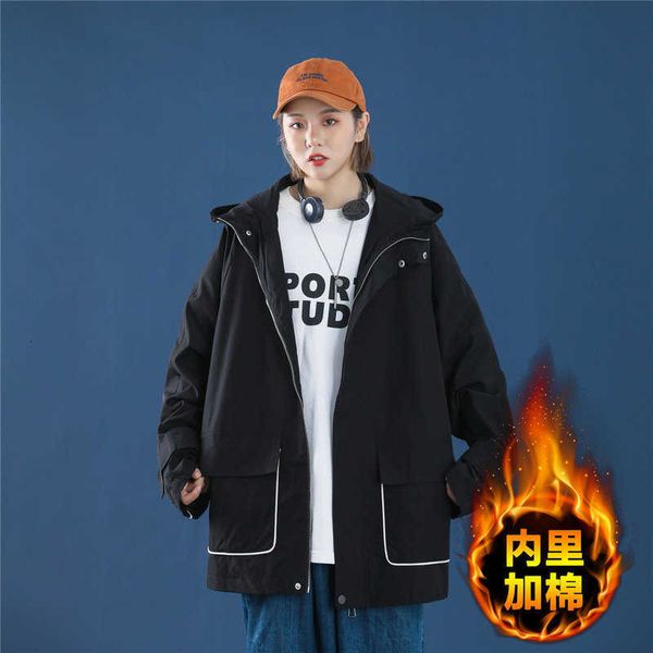 

men's jackets winter women hooded long sleeve patchwork thicken warm oversize zipper jacket casual windbreaker female outwear ebzw 2xfe, Black;brown