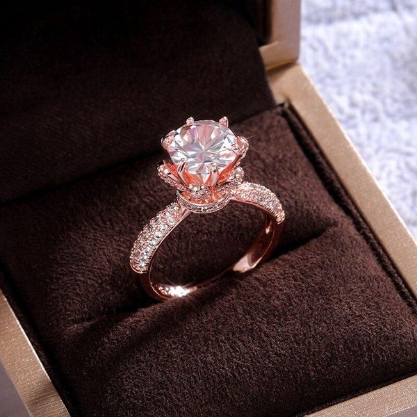 

wedding rings flower design women finger ring luxury round zircon crystal bridal marriage classic jewelry, Slivery;golden